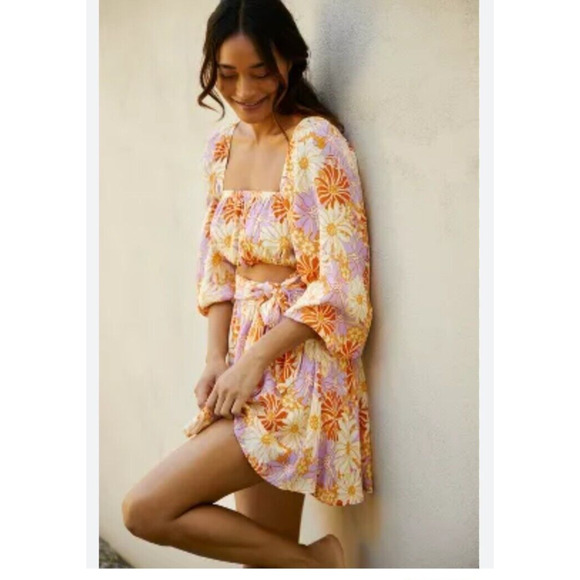 L Space Rosita Cutout Swimsuit Coverup Mini Dress Wavy Daisy Floral Medium $180 - Picture 4 of 5